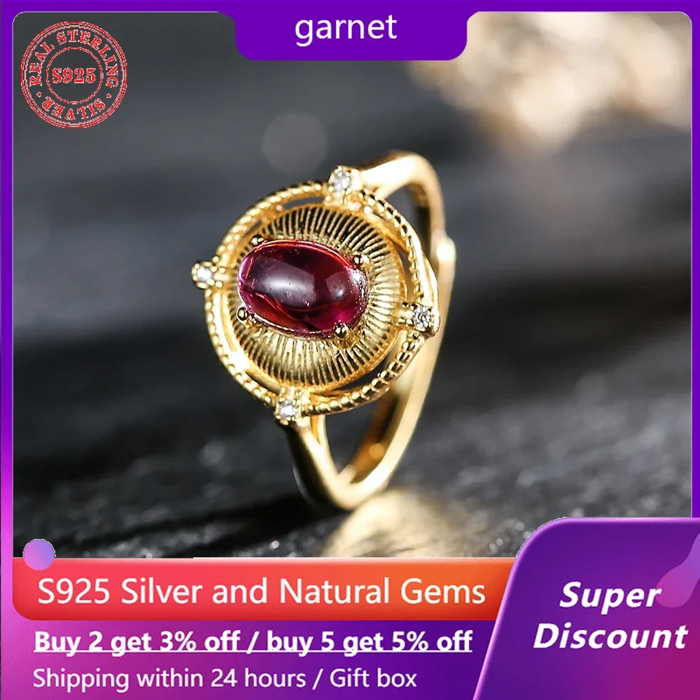 New S925 Pure Silver 18k Gold Ring with Natural Crystal Garnet Women's Ring Wedding Jewelry Accessories Gift Size Adjustable
New S925 Pure Silver 18k Gold Ring with Natural Crystal Garnet Women's Ring Wedding Jewelry Accessories Gift Size Adjustable