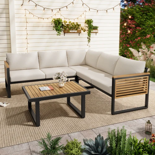 #Modern 4-Piece Acacia Wood Outdoor Patio Sofa Set Hotel-Style Corner Sectional With Metal Frame
#Modern 4-Piece Acacia Wood Outdoor Patio Sofa Set Hotel-Style Corner Sectional With Metal Frame