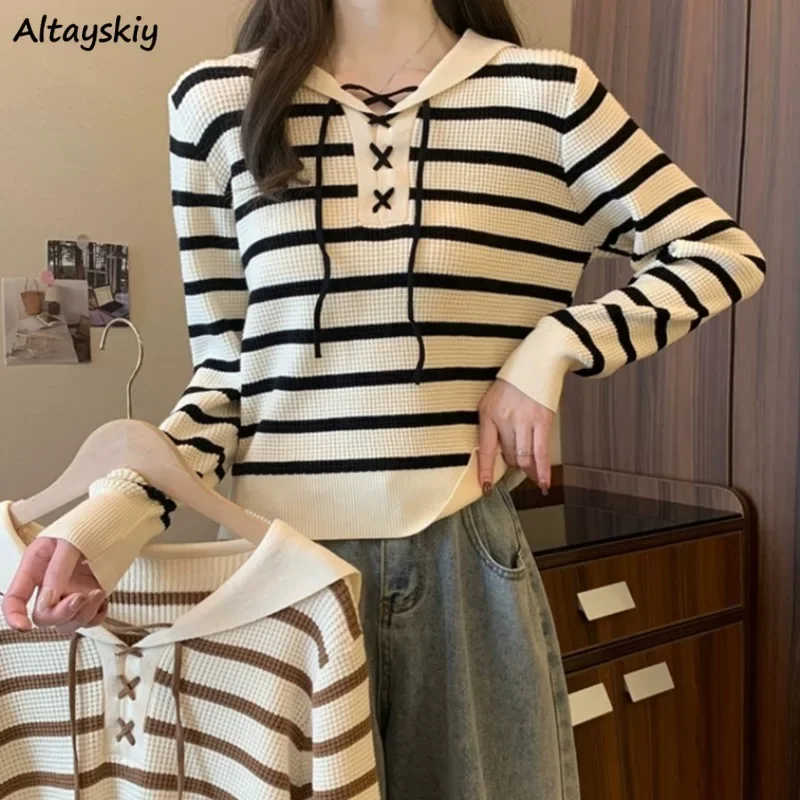 Pullovers for Women Striped Chic Korean Style Sailor Collar Young Students All-match Ins Knitted Warm Autumn Winter Minimalist
Pullovers for Women Striped Chic Korean Style Sailor Collar Young Students All-match Ins Knitted Warm Autumn Winter Minimalist