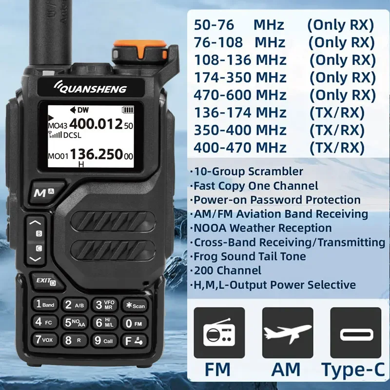Quansheng Uv K5 Long Range Air Dual-Band 2-Way Radio 5W High Power 1600Mah Portable 200 Channel Free Tpye-C Cable
Quansheng Uv K5 Long Range Air Dual-Band 2-Way Radio 5W High Power 1600Mah Portable 200 Channel Free Tpye-C Cable