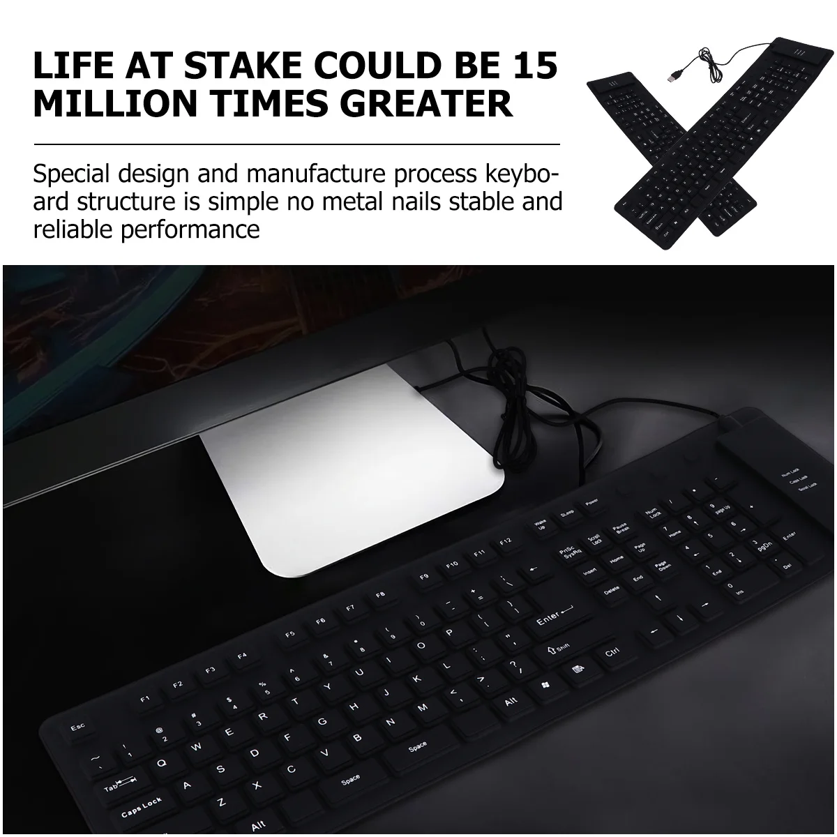 Waterproof Roll Up USB Keyboard 109 Keys Foldable Flexible Portable Silent Compact Flat External Travel Silicone Keyboard 
Waterproof Roll Up USB Keyboard 109 Keys Foldable Flexible Portable Silent Compact Flat External Travel Silicone Keyboard