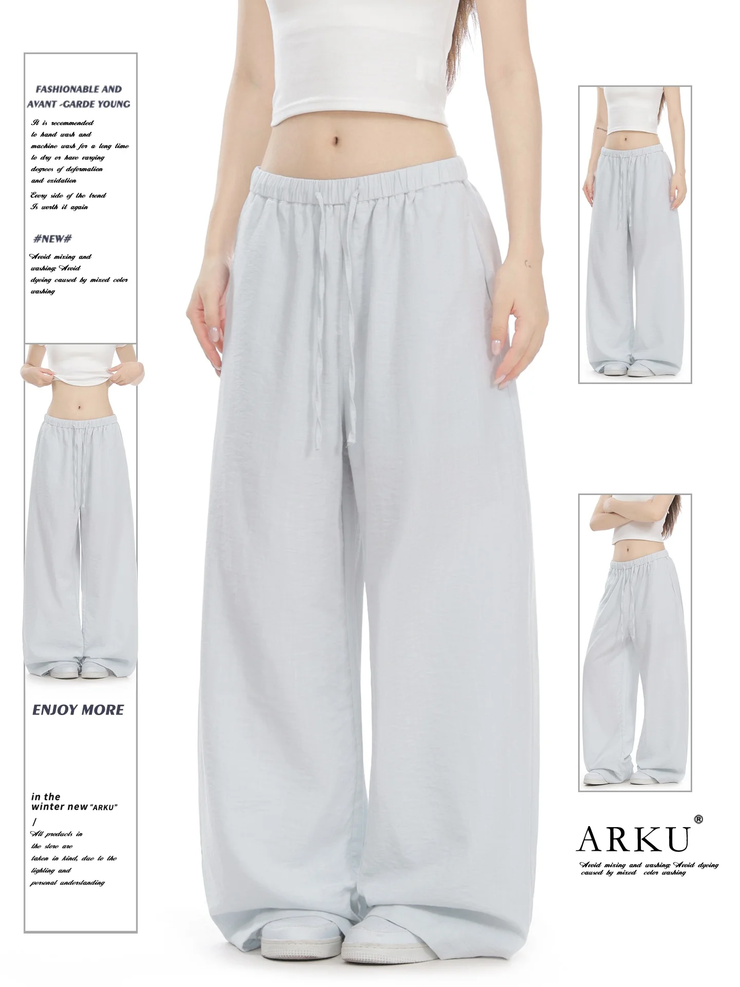 ARKU Summer Lightweight Breathable Casual Pants Women Loose Drapey Slimming Blue Wide Leg Straight Cut Long Trousers
ARKU Summer Lightweight Breathable Casual Pants Women Loose Drapey Slimming Blue Wide Leg Straight Cut Long Trousers
