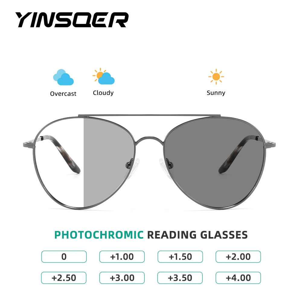 YINSQER фотохромные очки для чтения для мужчин и женщин металлическая оправа-авиатор фотохромные линзы унисекс модные солнцезащитные очки для дома и улицы +1
YINSQER фотохромные очки для чтения для мужчин и женщин металлическая оправа-авиатор фотохромные линзы унисекс модные солнцезащитные очки для дома и улицы +1