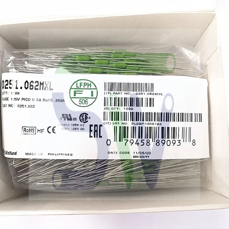 0251.062MXL Fast Resistive Fuse 62mA 1/16A 125V Axial Lead Green Fuse for Printer Copier Dedicated
0251.062MXL Fast Resistive Fuse 62mA 1/16A 125V Axial Lead Green Fuse for Printer Copier Dedicated