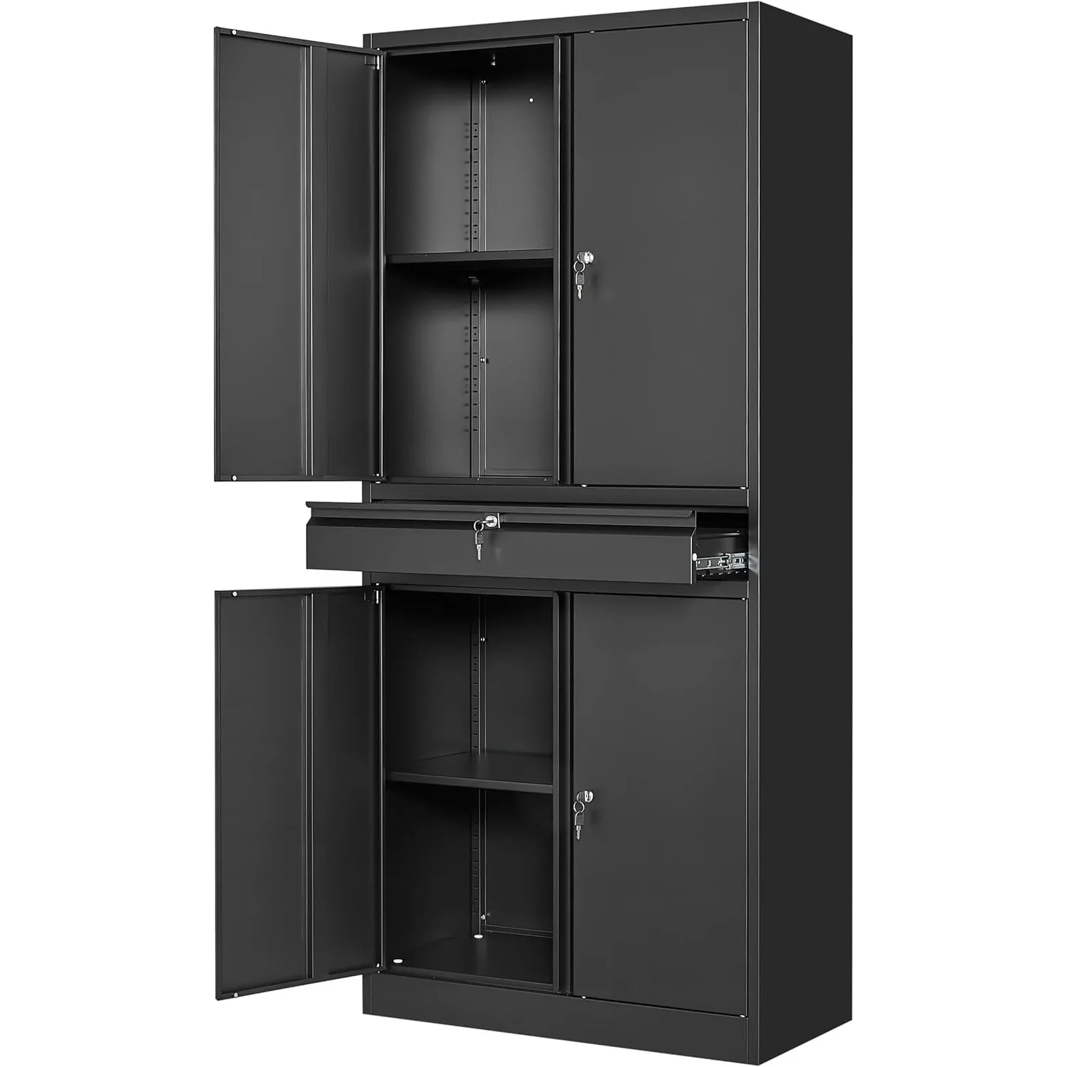 Metal Garage Storage Cabinet with Locking Doors and Adjustable Shelves, Tool Storage Cabinet with 1 Drawer (Black)
Metal Garage Storage Cabinet with Locking Doors and Adjustable Shelves, Tool Storage Cabinet with 1 Drawer (Black)