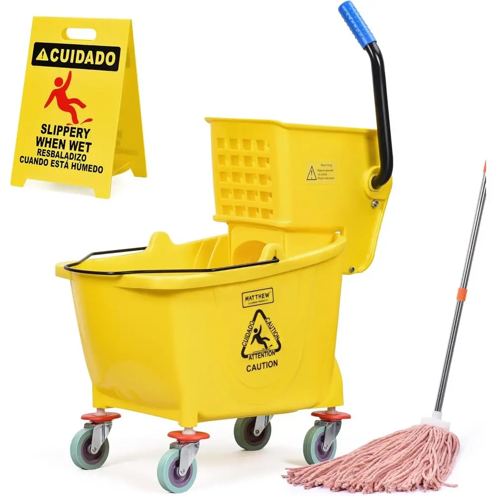 34 Quart Heavy-Duty Mop Bucket with Wet String Mop and Side Press Wringer on Wheels, Ideal for Home, Commercial, and Industrial
34 Quart Heavy-Duty Mop Bucket with Wet String Mop and Side Press Wringer on Wheels, Ideal for Home, Commercial, and Industrial