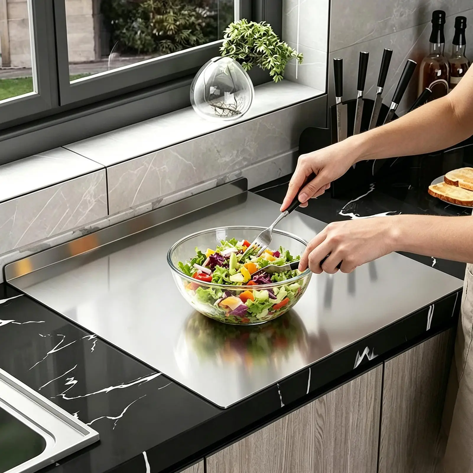 Metal Cutting Board With Lip Edge Non-Slip Large Stainless Steel Chopping Gadgets Countertop Cutting Board For Raw Cooked Bread
Metal Cutting Board With Lip Edge Non-Slip Large Stainless Steel Chopping Gadgets Countertop Cutting Board For Raw Cooked Bread