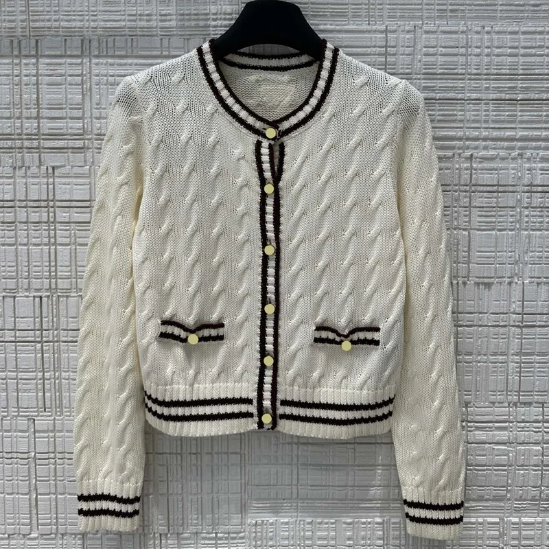2024 high quality crew neck contrasting striped sweater twisted cardigan top
2024 high quality crew neck contrasting striped sweater twisted cardigan top
