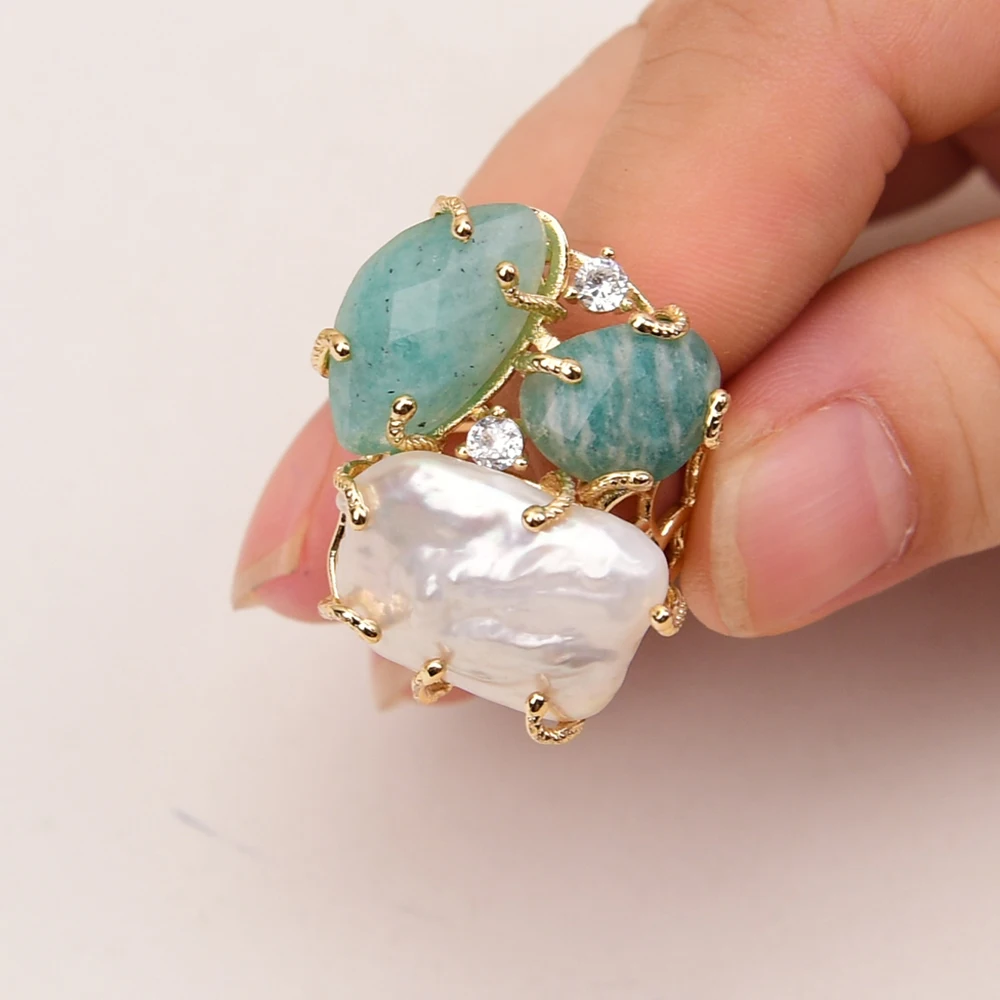 G-G Natural Green Amazonite White Keshi Biwa Pearl Electroplated Crystal Rings Adjustable Lady Simple Ring Gifts
G-G Natural Green Amazonite White Keshi Biwa Pearl Electroplated Crystal Rings Adjustable Lady Simple Ring Gifts