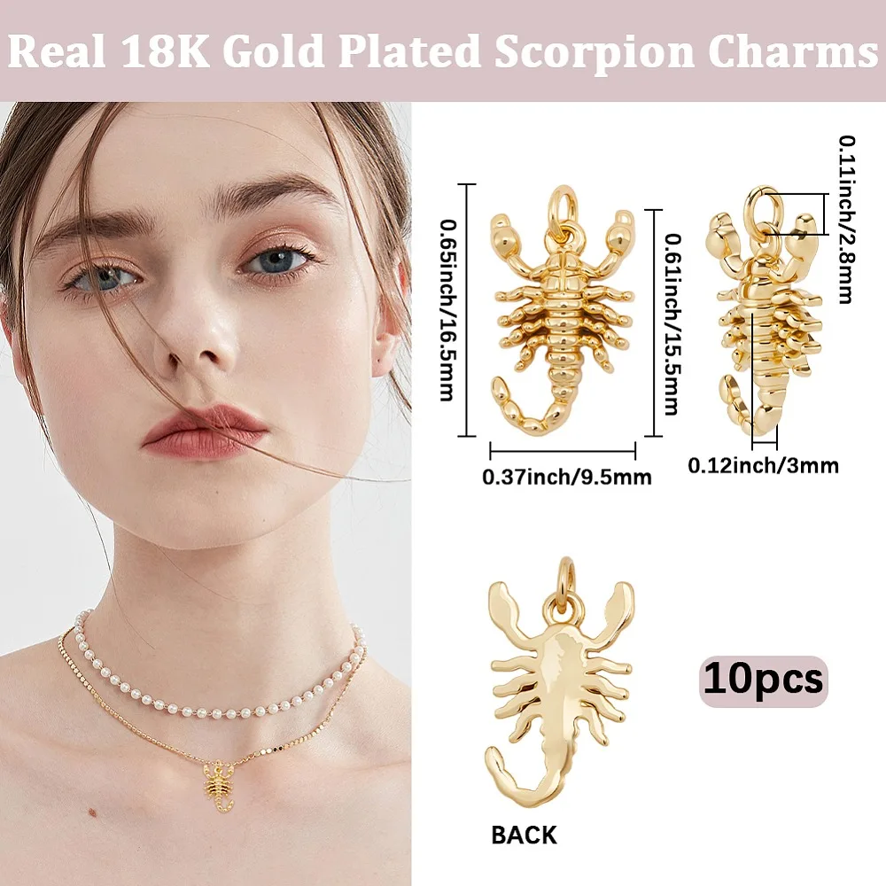 10Pcs Scorpion Brass Pendants with Jump Rings Cadmium Free Nickel Free Lead Free Real 18K Gold Plated 15.5x9.5x3mm
10Pcs Scorpion Brass Pendants with Jump Rings Cadmium Free Nickel Free Lead Free Real 18K Gold Plated 15.5x9.5x3mm