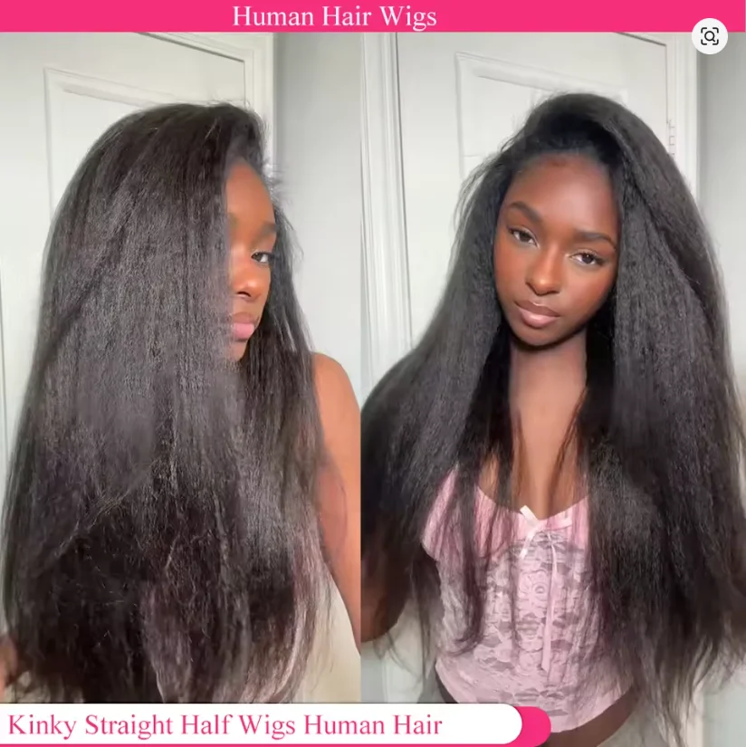 Kinky Straight Half Wig 3 In 1 Half Wig With Drawstring Flip Over Half Wig Yaki Straight Glueless Wigs Ready to Wear 180 Density
Kinky Straight Half Wig 3 In 1 Half Wig With Drawstring Flip Over Half Wig Yaki Straight Glueless Wigs Ready to Wear 180 Density