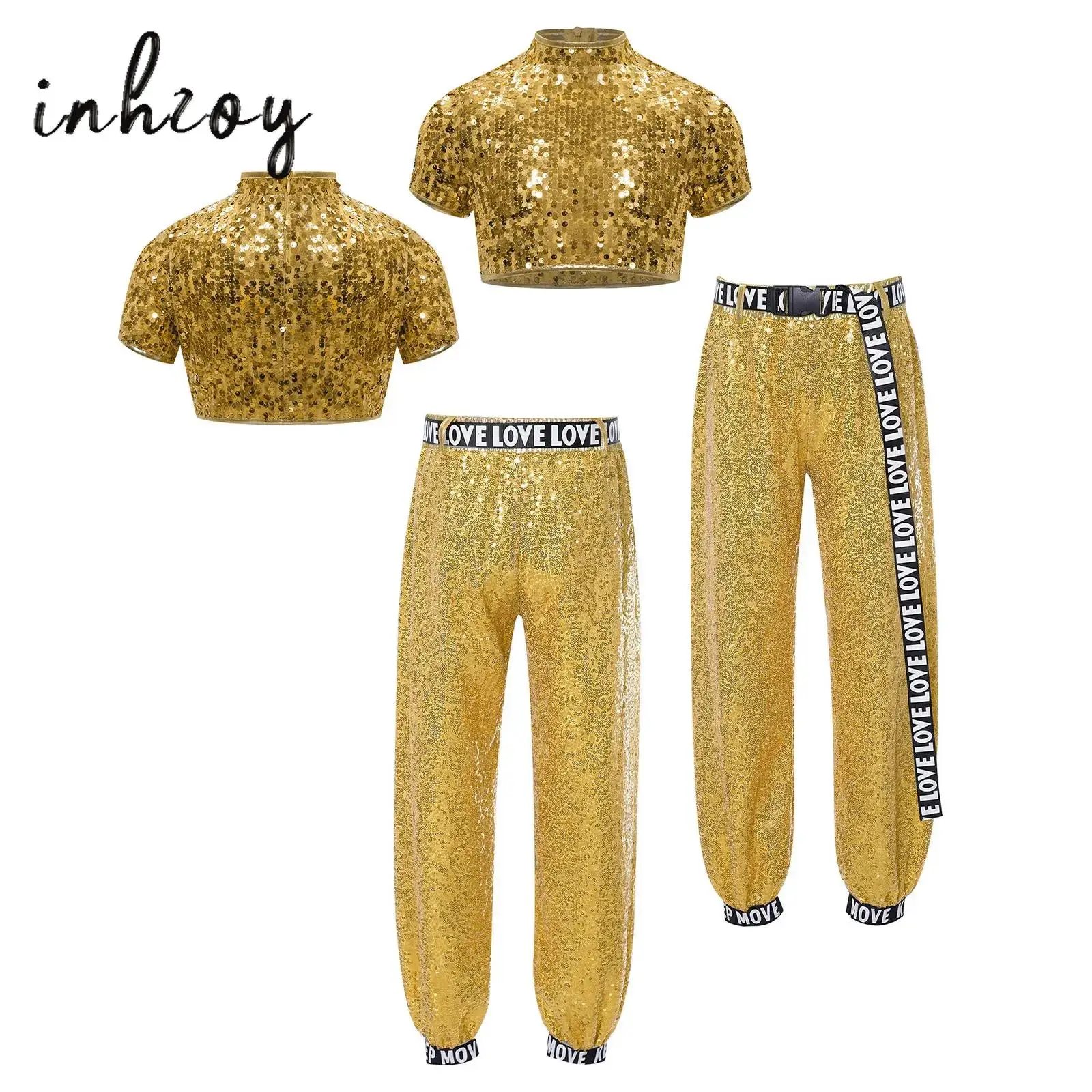 Girls Jazz Dance Costume High School Hip-hop Street Dance Sequined Performance Costume Suit Crop Top with Loose Pants Set
Girls Jazz Dance Costume High School Hip-hop Street Dance Sequined Performance Costume Suit Crop Top with Loose Pants Set