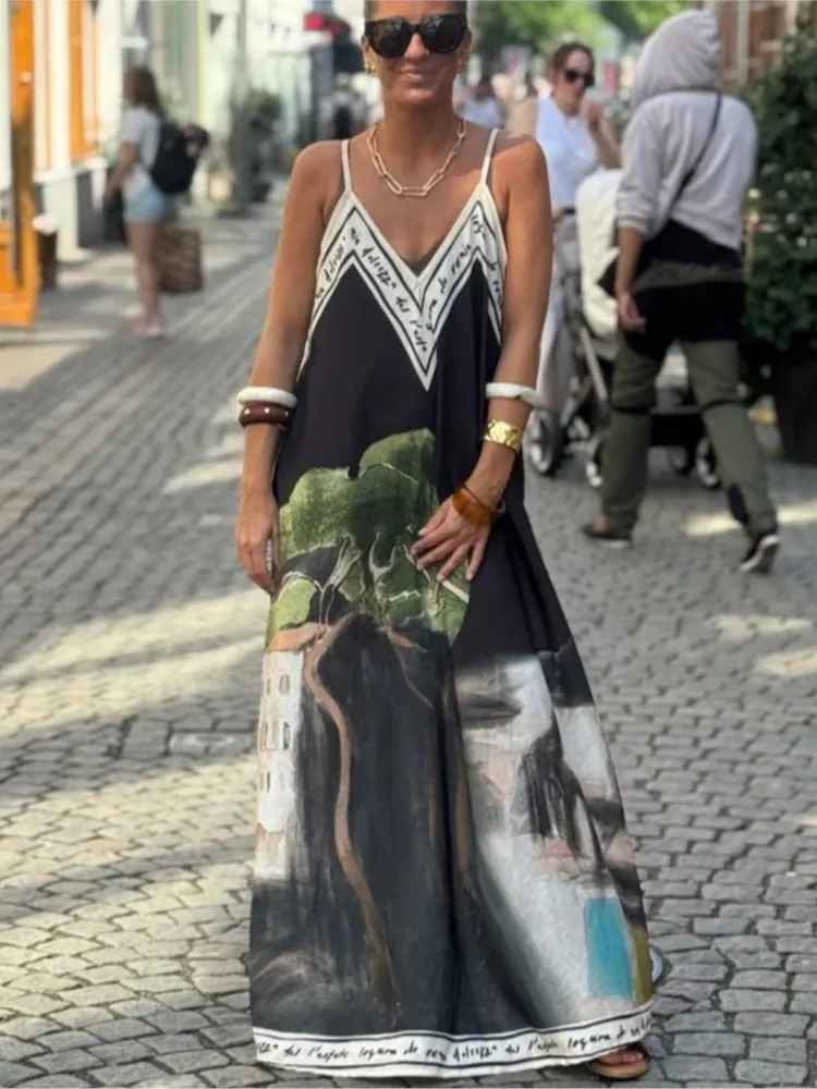 Womens Sexy Deep V Neck Backless Long Dress Fashion Print Sleeveless Street Vacation Party Dresses Female Elegant Loose Dress
Womens Sexy Deep V Neck Backless Long Dress Fashion Print Sleeveless Street Vacation Party Dresses Female Elegant Loose Dress