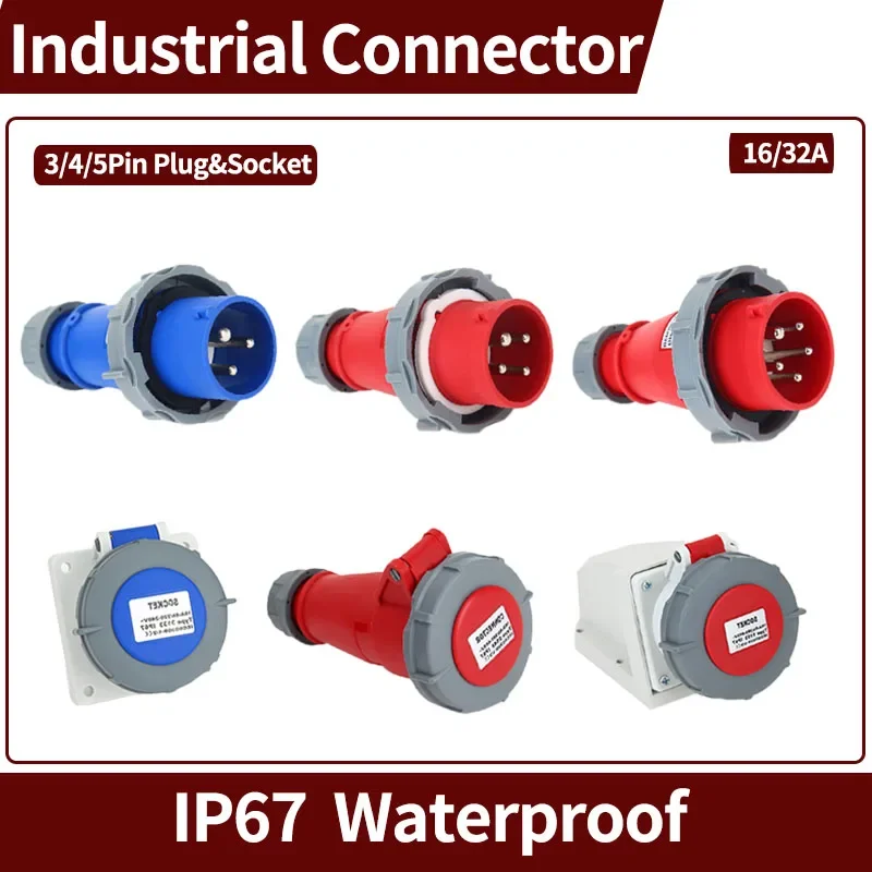 Industrial Socket Aviation Plug 3/4/5PIN 16A/32A IP67 Waterproof Connector Electrical Dustproof Connection Panel Wall Mounted
Industrial Socket Aviation Plug 3/4/5PIN 16A/32A IP67 Waterproof Connector Electrical Dustproof Connection Panel Wall Mounted