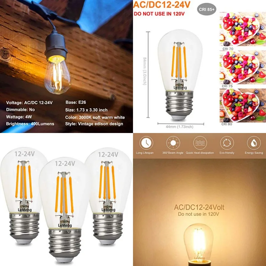 12volt LED Light Bulb 4W Edison Filament Vintage ac/dc12V 24V Low Voltage 3000K Warm White E26 Base for Landscape RV Camper Mar
12volt LED Light Bulb 4W Edison Filament Vintage ac/dc12V 24V Low Voltage 3000K Warm White E26 Base for Landscape RV Camper Mar