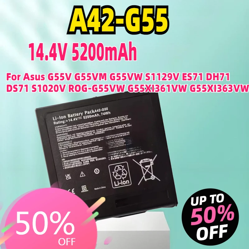 New A42-G55 Laptop Battery 14.4V 74Wh For Asus G55V G55VM G55VW S1129V ES71 DH71 DS71 S1020V ROG-G55VW G55XI361VW G55XI363VW
New A42-G55 Laptop Battery 14.4V 74Wh For Asus G55V G55VM G55VW S1129V ES71 DH71 DS71 S1020V ROG-G55VW G55XI361VW G55XI363VW