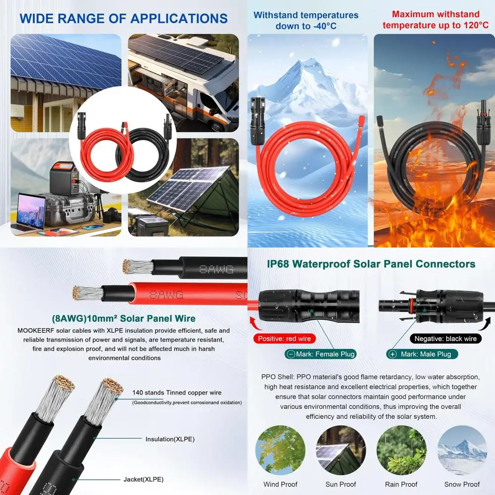 30-футовые красно-черные удлинительные кабели 8 AWG с водонепроницаемыми разъемами и комплектом адаптеров для панелей RV
30-футовые красно-черные удлинительные кабели 8 AWG с водонепроницаемыми разъемами и комплектом адаптеров для панелей RV