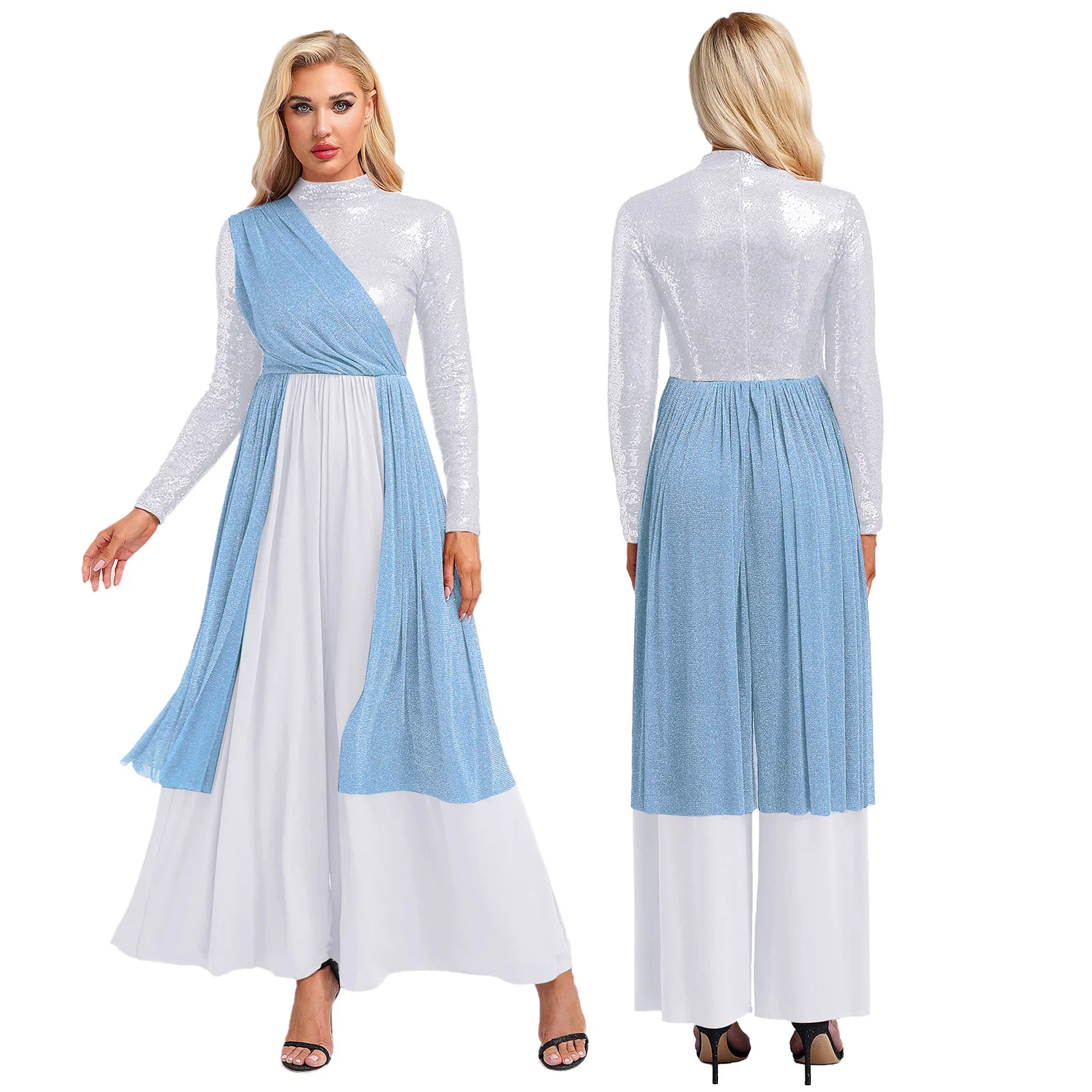 Women Praise Dance Dress Worship Liturgical Costume Overlay Rompers Dress Long Sleeve Sequin Zipper Jumpsuit Lyrical Dancewear
Women Praise Dance Dress Worship Liturgical Costume Overlay Rompers Dress Long Sleeve Sequin Zipper Jumpsuit Lyrical Dancewear
