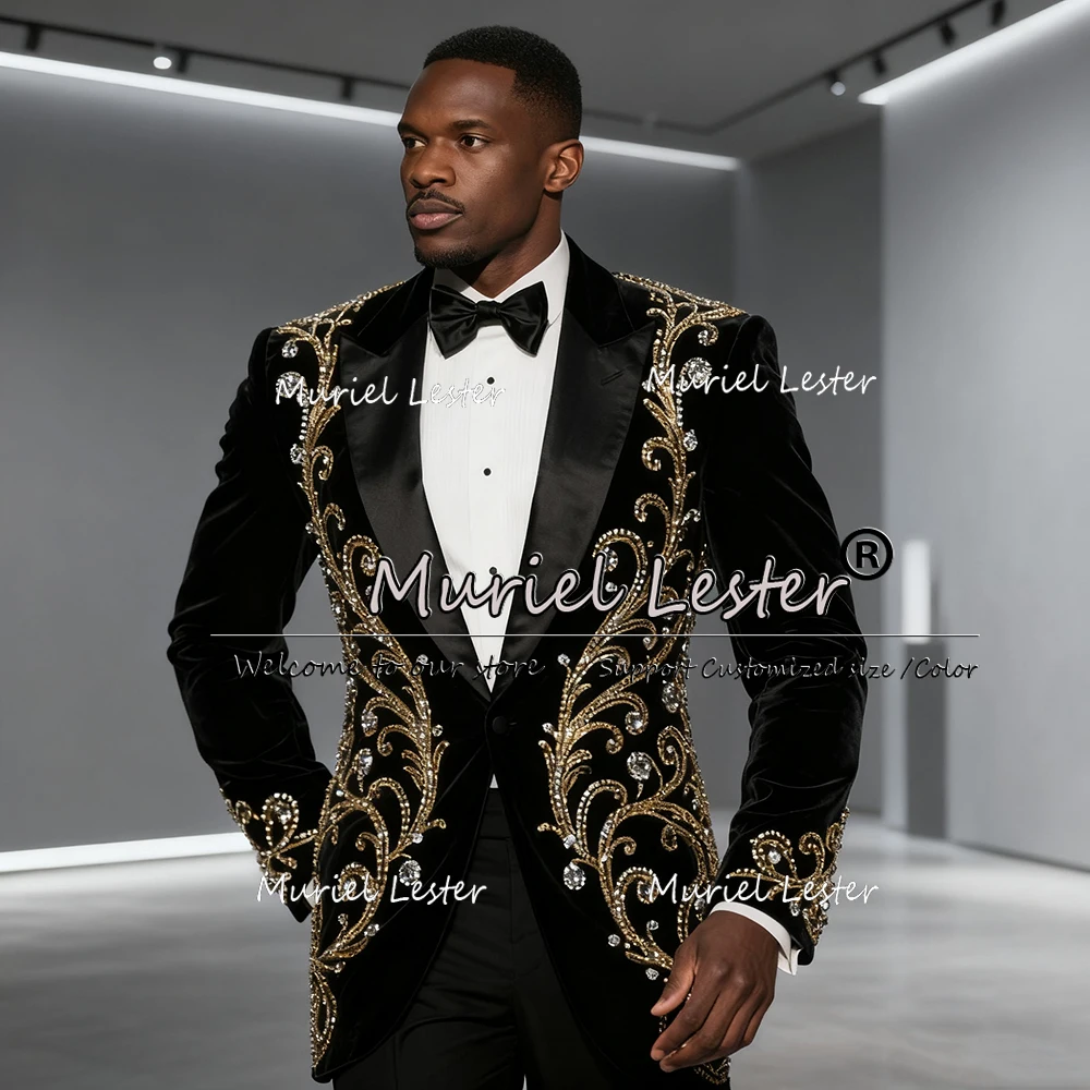 Brilliant Beaded Stones Suits Men Wedding Peaked Lapel Blazers Customized 2 Pieces Sets Male Fashion Groom Tuxedos costume homme
Brilliant Beaded Stones Suits Men Wedding Peaked Lapel Blazers Customized 2 Pieces Sets Male Fashion Groom Tuxedos costume homme