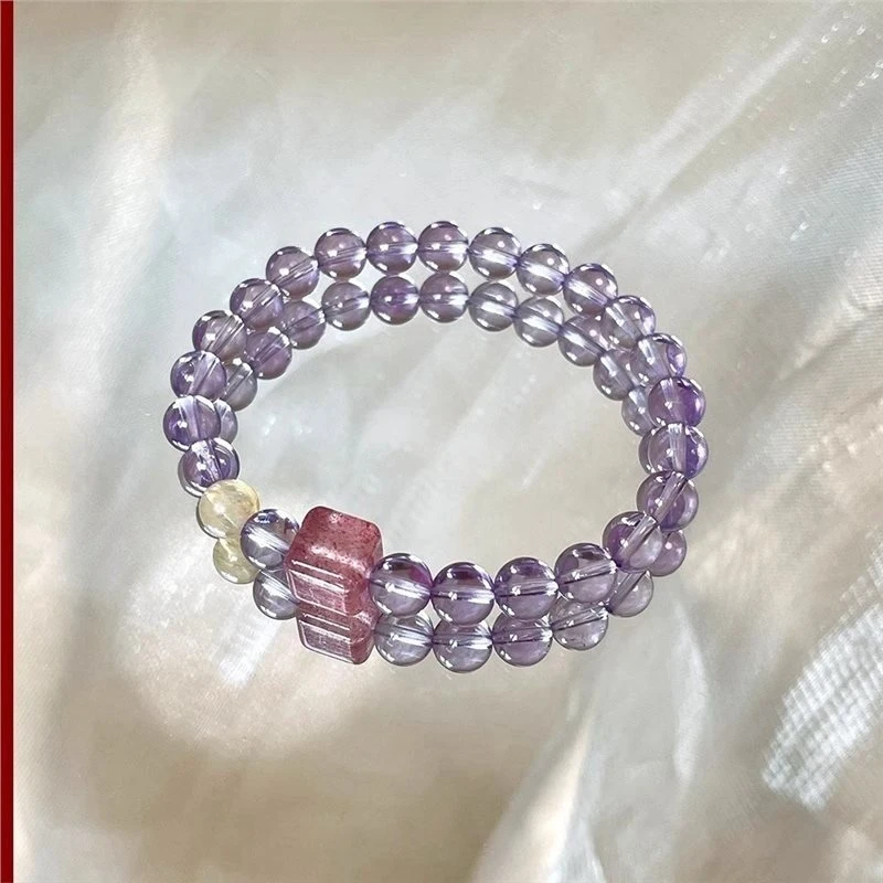 Natural Brazilian Amethyst Strawberry Quartz Cube Bead and Success Bracelet
Natural Brazilian Amethyst Strawberry Quartz Cube Bead and Success Bracelet