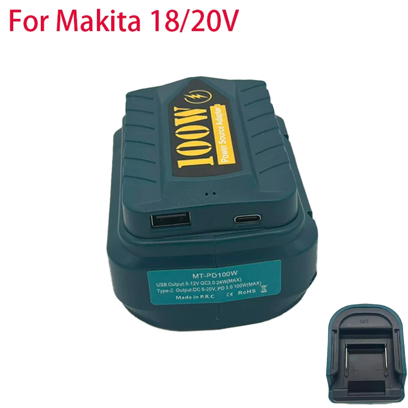 PD100W USB Battery Adapter Compatible for Makita 18/20V Batteries with USB and Type-C Ports Compatible with Electronic Devices
PD100W USB Battery Adapter Compatible for Makita 18/20V Batteries with USB and Type-C Ports Compatible with Electronic Devices