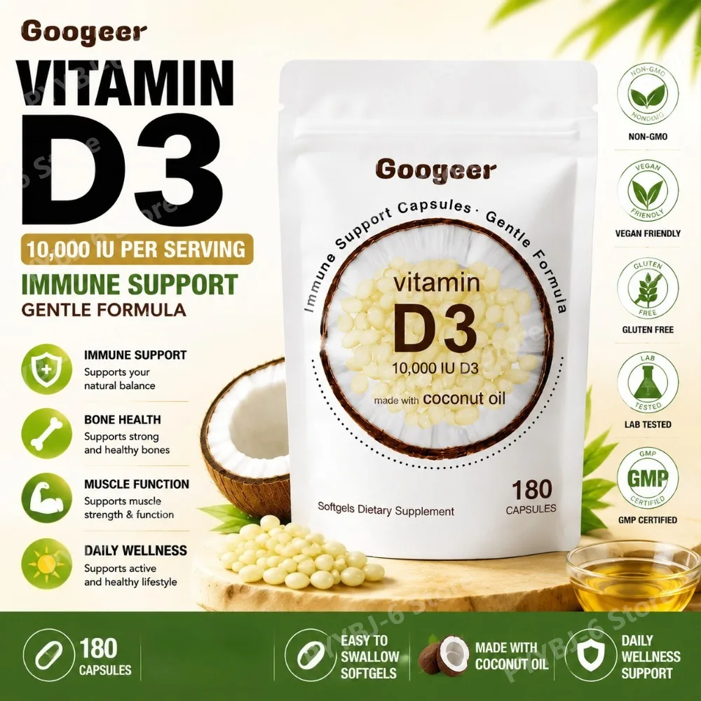 Vitamin D3 Softgels 10,000 IU with Coconut Oil – 180 Capsules Immune Support Bone Health Muscle Function Wellness for Adults
Vitamin D3 Softgels 10,000 IU with Coconut Oil – 180 Capsules Immune Support Bone Health Muscle Function Wellness for Adults