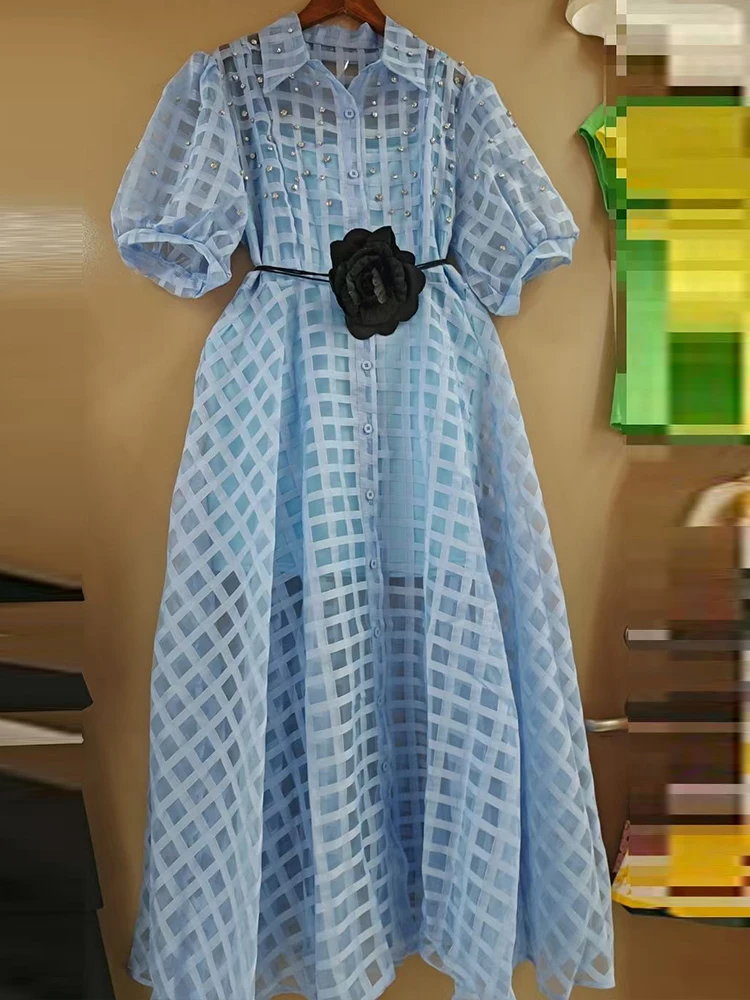 2025 summer women's new solid color shirt skirt single-breasted short-sleeved plaid fashion dress with flower belt waist long sk
2025 summer women's new solid color shirt skirt single-breasted short-sleeved plaid fashion dress with flower belt waist long sk