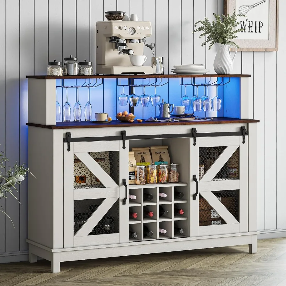 Bar Cabinet with LED Light and Glass Holder, Farmhouse Style Coffee Wine Liquor Cabinet with Mesh Doors, Storage Buffet for Hom
Bar Cabinet with LED Light and Glass Holder, Farmhouse Style Coffee Wine Liquor Cabinet with Mesh Doors, Storage Buffet for Hom