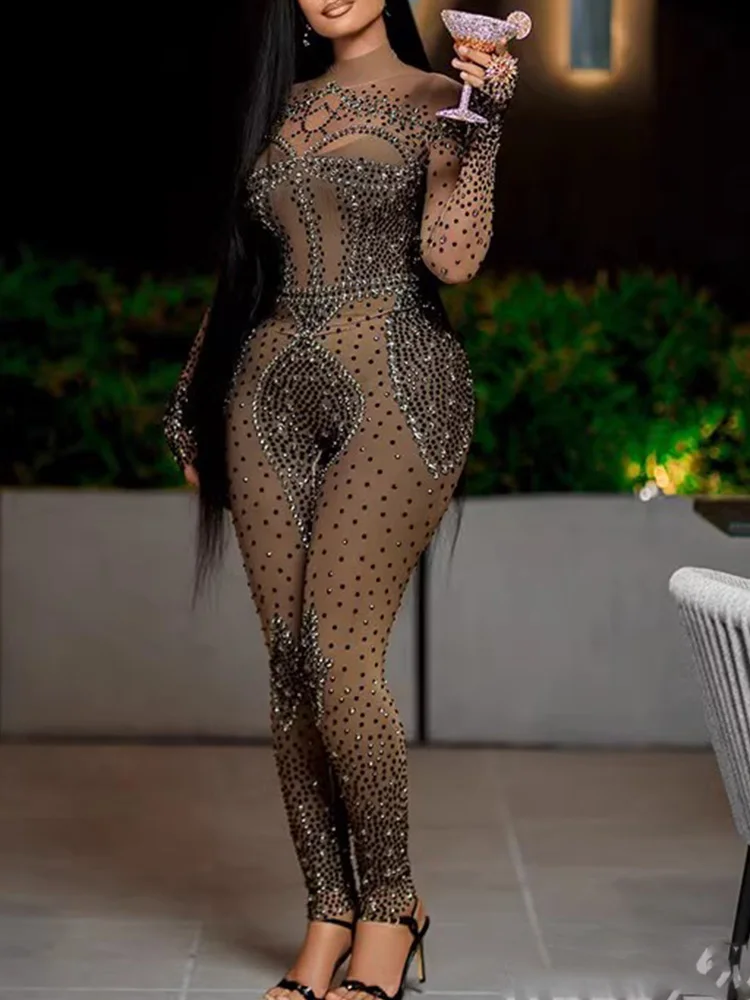 High Quality Rhinestone Elastic Mesh Jumpsuit 2024 New Fashion Custom Women'S Clothing
High Quality Rhinestone Elastic Mesh Jumpsuit 2024 New Fashion Custom Women'S Clothing