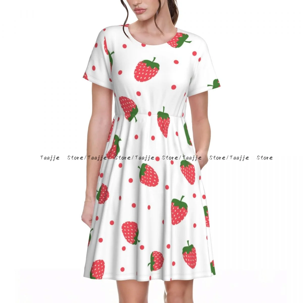 Summer Women Dress Bright Strawberries And Dots Casual Beach Holiday Short Sleeve Round Collar Woman Midi Dress
Summer Women Dress Bright Strawberries And Dots Casual Beach Holiday Short Sleeve Round Collar Woman Midi Dress