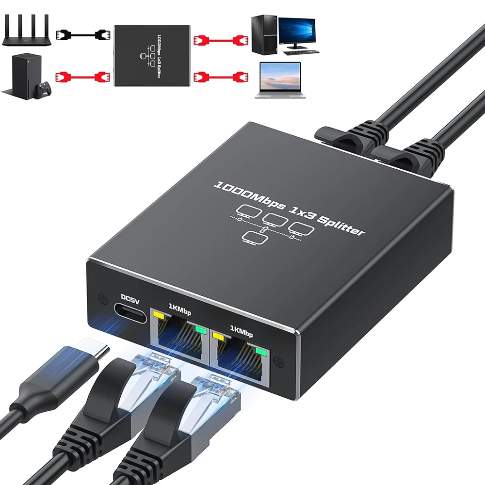 1000Mbps Ethernet Splitter Adapter LAN Extender RJ45 1to3 Network 1-in 3-out Works Simultaneously for TV Computer Router Switch
1000Mbps Ethernet Splitter Adapter LAN Extender RJ45 1to3 Network 1-in 3-out Works Simultaneously for TV Computer Router Switch