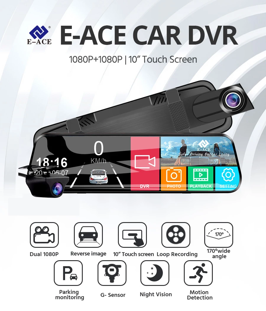 Dash Cam 10 Inch Mirror Camera for Car Touch Screen Video Recorder Rearview Mirror Front and Rear Camera Mirror DVR Black Box
Dash Cam 10 Inch Mirror Camera for Car Touch Screen Video Recorder Rearview Mirror Front and Rear Camera Mirror DVR Black Box