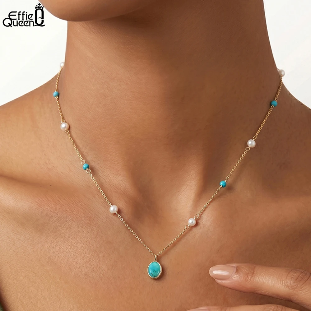 EFFIE QUEEN 925 Sterling Silver Fashion Turquoise Oval Pendant Link Chain Charm Necklace White Pearls Daily Fine Jewelry MPN18
EFFIE QUEEN 925 Sterling Silver Fashion Turquoise Oval Pendant Link Chain Charm Necklace White Pearls Daily Fine Jewelry MPN18