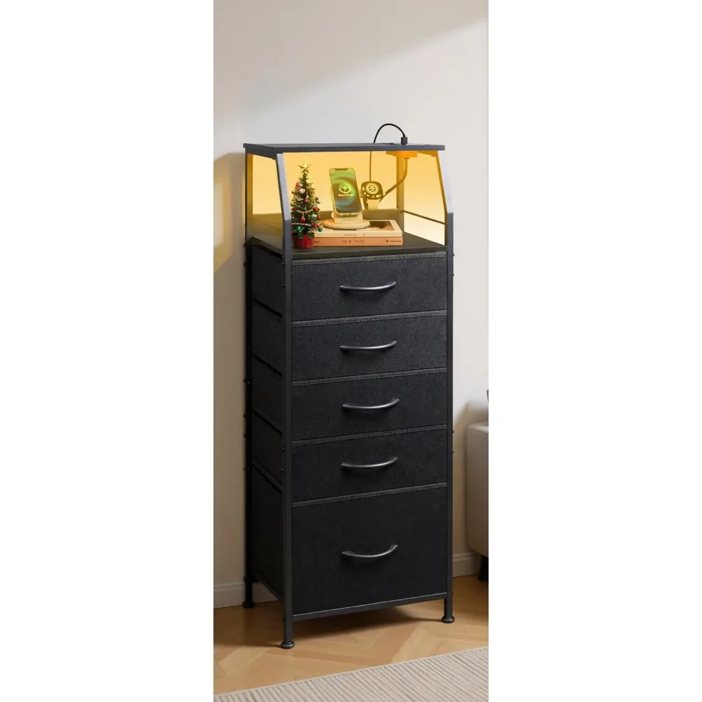 LED Nightstand with Charging Station Fabric Dresser Five Drawers Tall Bedside Table Open Shelves Bedroom Living Room Black
LED Nightstand with Charging Station Fabric Dresser Five Drawers Tall Bedside Table Open Shelves Bedroom Living Room Black