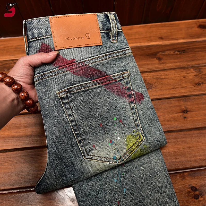 High-end jeans men's slim fit skinny stretch printing splash-ink fashion trend 2024 autumn and winter trousers
High-end jeans men's slim fit skinny stretch printing splash-ink fashion trend 2024 autumn and winter trousers