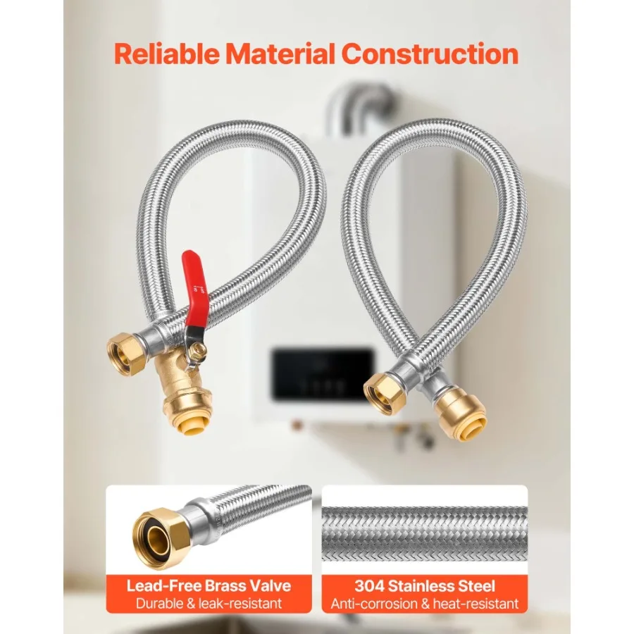 Water Heater Kit Push-Fit Valve Flexible Stainless Steel Braided Water Heater Connector 3/4 FIP x 3/4 PTC Ball Valve for Bathro
Water Heater Kit Push-Fit Valve Flexible Stainless Steel Braided Water Heater Connector 3/4 FIP x 3/4 PTC Ball Valve for Bathro
