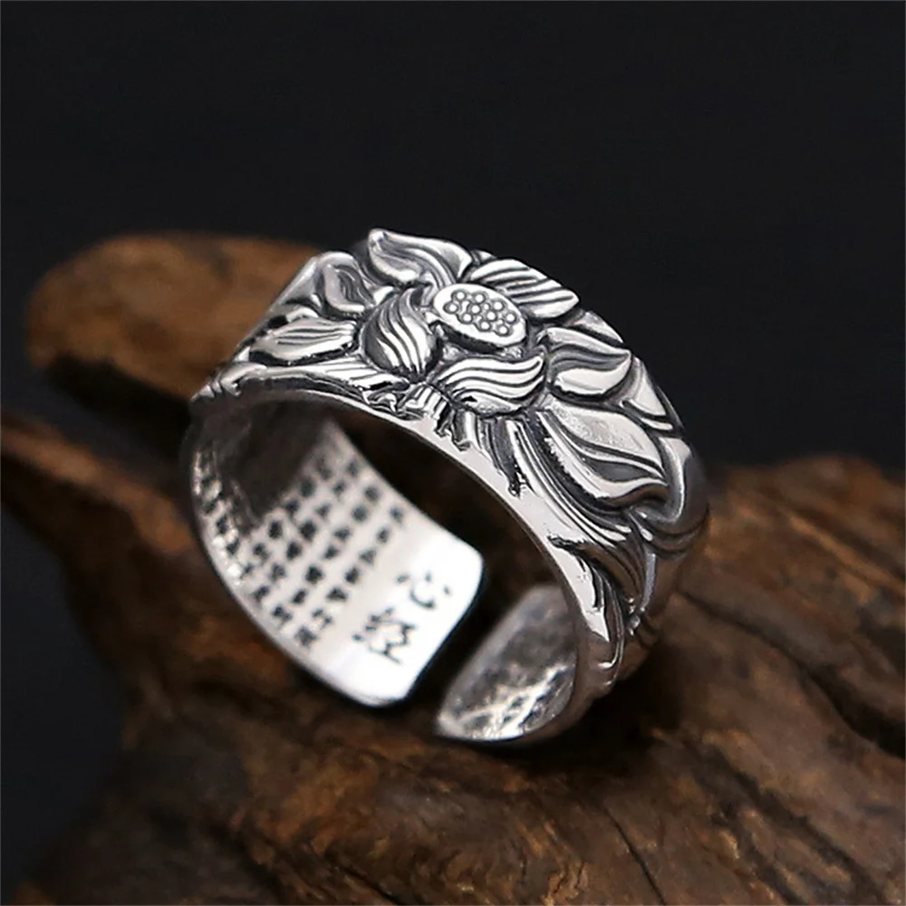 Real 925 Silver Lotus Open Rings Lucky Buddhism Heart Sutra Trendy S925 Solid Thai Silver Ring For Woman Man's Gift Jewelry
Real 925 Silver Lotus Open Rings Lucky Buddhism Heart Sutra Trendy S925 Solid Thai Silver Ring For Woman Man's Gift Jewelry