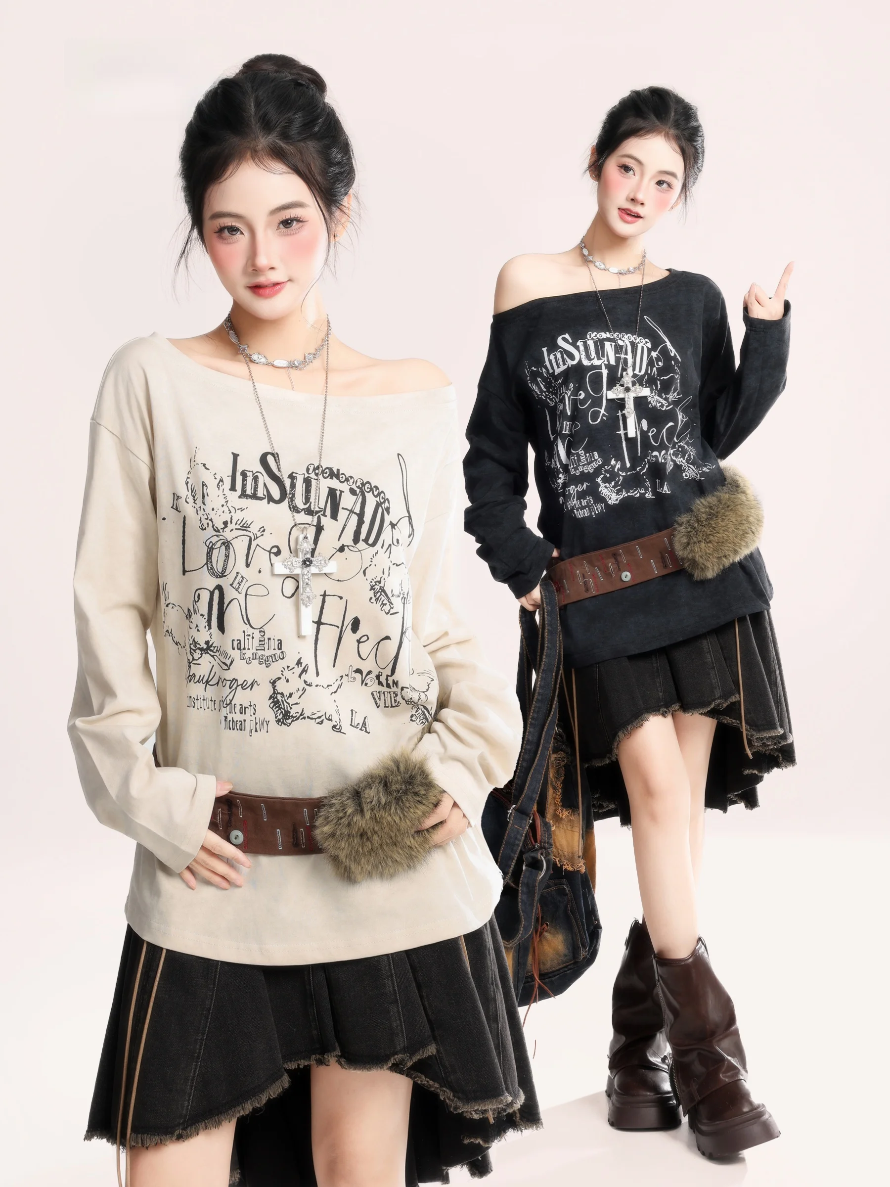 Американская ретро-футболка с принтом и длинными рукавами, женская весенняя приталенная футболка с открытыми плечами, модная повседневная футболка из смесового хлопка
Американская ретро-футболка с принтом и длинными рукавами, женская весенняя приталенная футболка с открытыми плечами, модная повседневная футболка из смесового хлопка