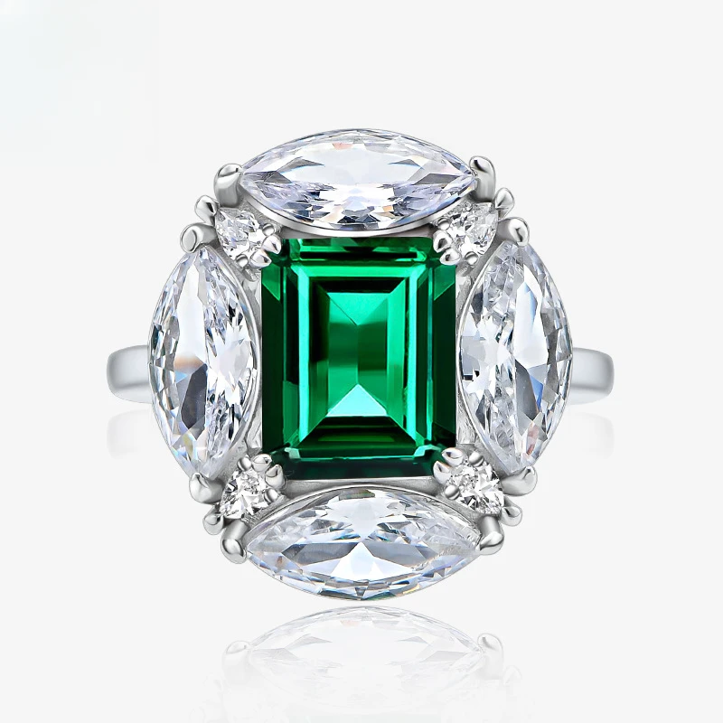 8 * 10 Emerald S925 Pure Silver High Carbon Diamond Ring, E-commerce Hot Selling Platinum Large Diamond Ring
8 * 10 Emerald S925 Pure Silver High Carbon Diamond Ring, E-commerce Hot Selling Platinum Large Diamond Ring