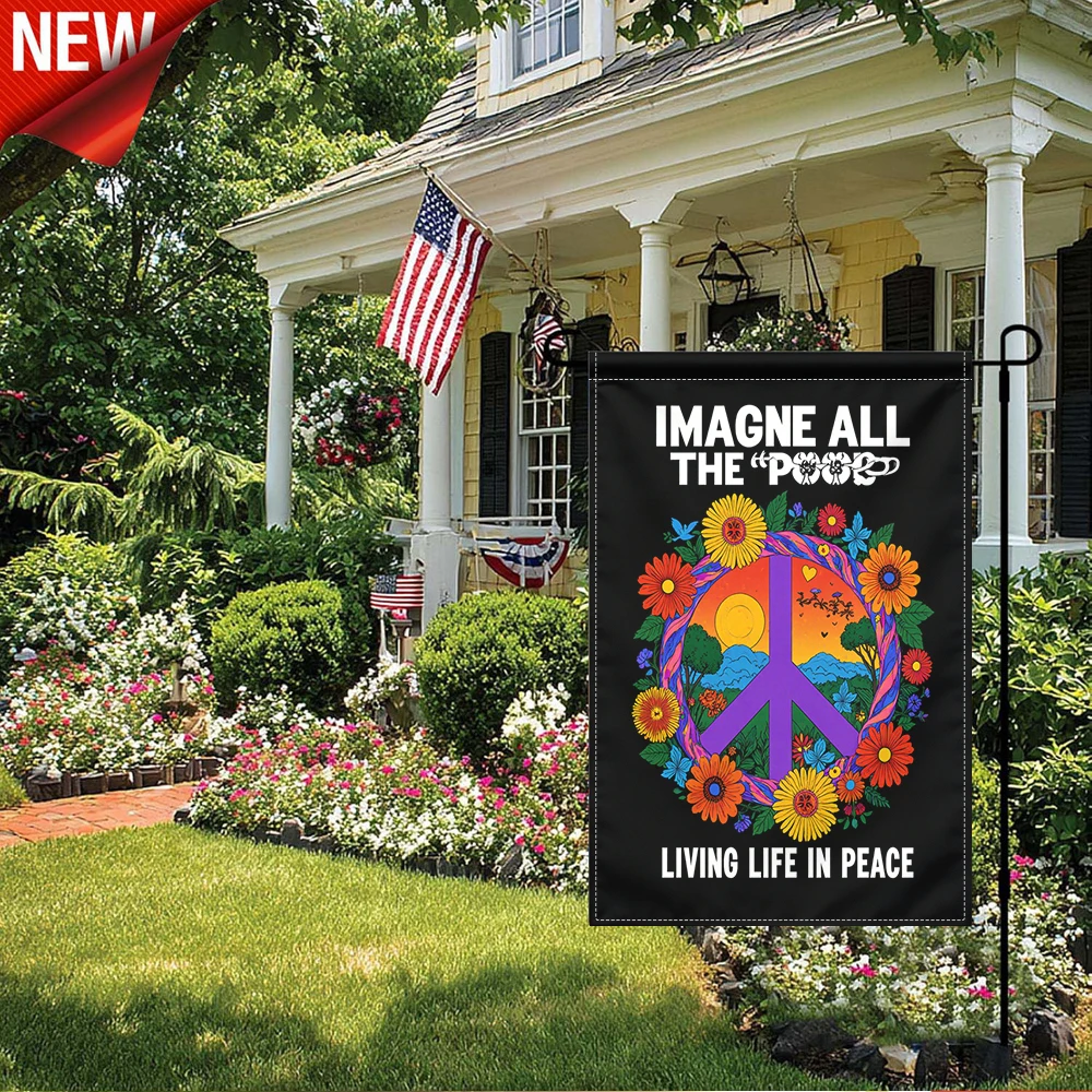 1PC, Imagine All The Poops Living Life In Peace Floral Peace Sign Garden Flag
1PC, Imagine All The Poops Living Life In Peace Floral Peace Sign Garden Flag