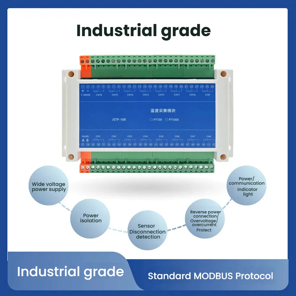 Industrial-Grade 2/4/8/16-Channel PT100 Platinum Thermal Resistance Temperature Acquisition Module 485 Isolation Modbus Module
Industrial-Grade 2/4/8/16-Channel PT100 Platinum Thermal Resistance Temperature Acquisition Module 485 Isolation Modbus Module