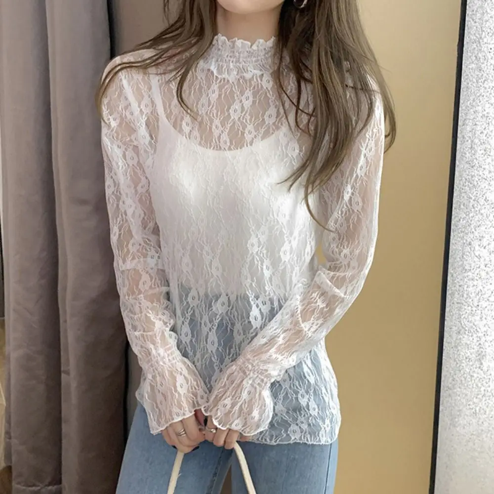 Korean Style Half High Collar Lace Flower Top See Through Dot Transparent Pullover Top Streetwear Ins Beach Shirts Streetwear
Korean Style Half High Collar Lace Flower Top See Through Dot Transparent Pullover Top Streetwear Ins Beach Shirts Streetwear