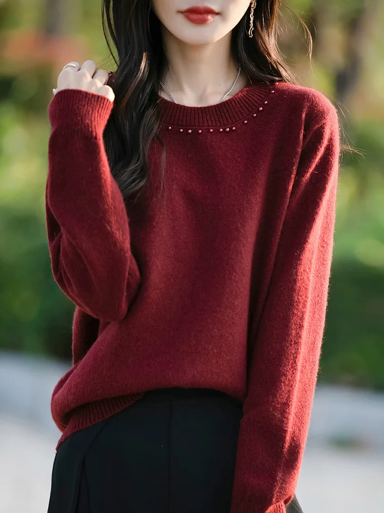 Wool Round Neck Sweater Women's Pullover With Bead Decoration Women's Top Elegant And Fashionable Women's Clothing
Wool Round Neck Sweater Women's Pullover With Bead Decoration Women's Top Elegant And Fashionable Women's Clothing