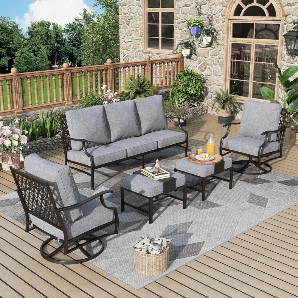Patio Furniture Set 5 pcs, Outdoor Patio Furniture, 3-Seat Sofa, 2 Swivel Chairs, 2 Ottomans and 5.75" Extra Thick Cushion
Patio Furniture Set 5 pcs, Outdoor Patio Furniture, 3-Seat Sofa, 2 Swivel Chairs, 2 Ottomans and 5.75" Extra Thick Cushion