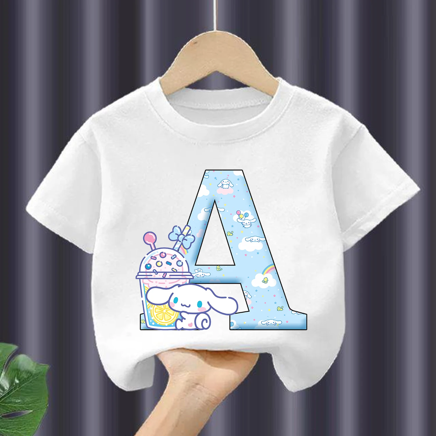 Cinnamoroll White T-shirt Children A-Z Letter Tee Top Summer Round Collar Clothing Fashion Short Sleeve Kids Casual Clothes Gift
Cinnamoroll White T-shirt Children A-Z Letter Tee Top Summer Round Collar Clothing Fashion Short Sleeve Kids Casual Clothes Gift
