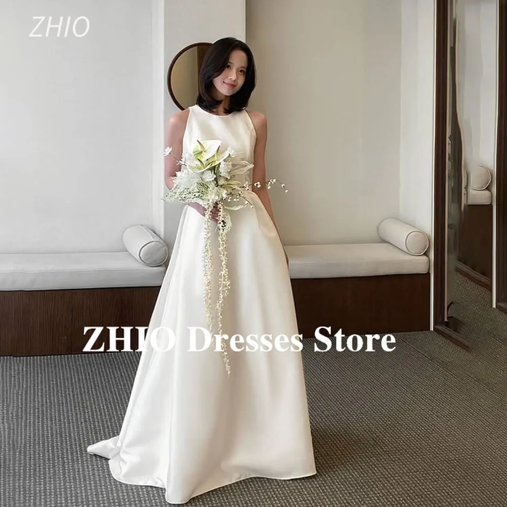 ZHIO Elegant O-Neck A-line Sleeveless Wedding Dresses Korea Women Thick Satin Floor Length Bridal Gowns Customized Simple 웨딩드레스
ZHIO Elegant O-Neck A-line Sleeveless Wedding Dresses Korea Women Thick Satin Floor Length Bridal Gowns Customized Simple 웨딩드레스