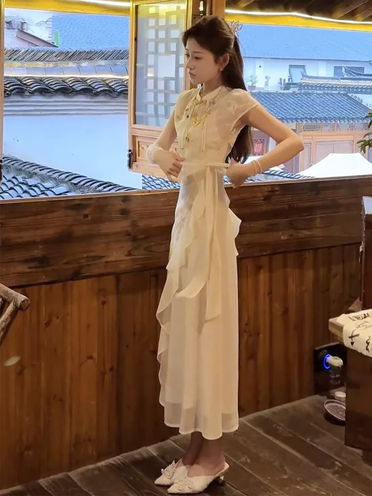 New Chinese Style Zen Improved Cheongsam Dress Two-Piece Set for Women Summer Design Sense Waist Slimming Long Dress 
New Chinese Style Zen Improved Cheongsam Dress Two-Piece Set for Women Summer Design Sense Waist Slimming Long Dress