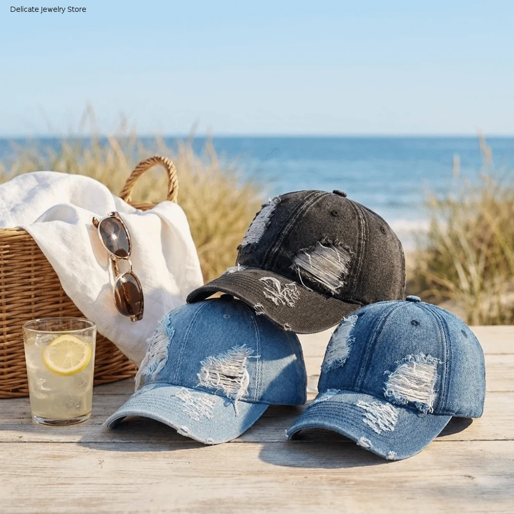 Versatile Ripped Washed Denim Baseball Cap Frayed Distressed Duckbill Cap Curved Brim Plain Panel Sun Hat Street Wear
Versatile Ripped Washed Denim Baseball Cap Frayed Distressed Duckbill Cap Curved Brim Plain Panel Sun Hat Street Wear