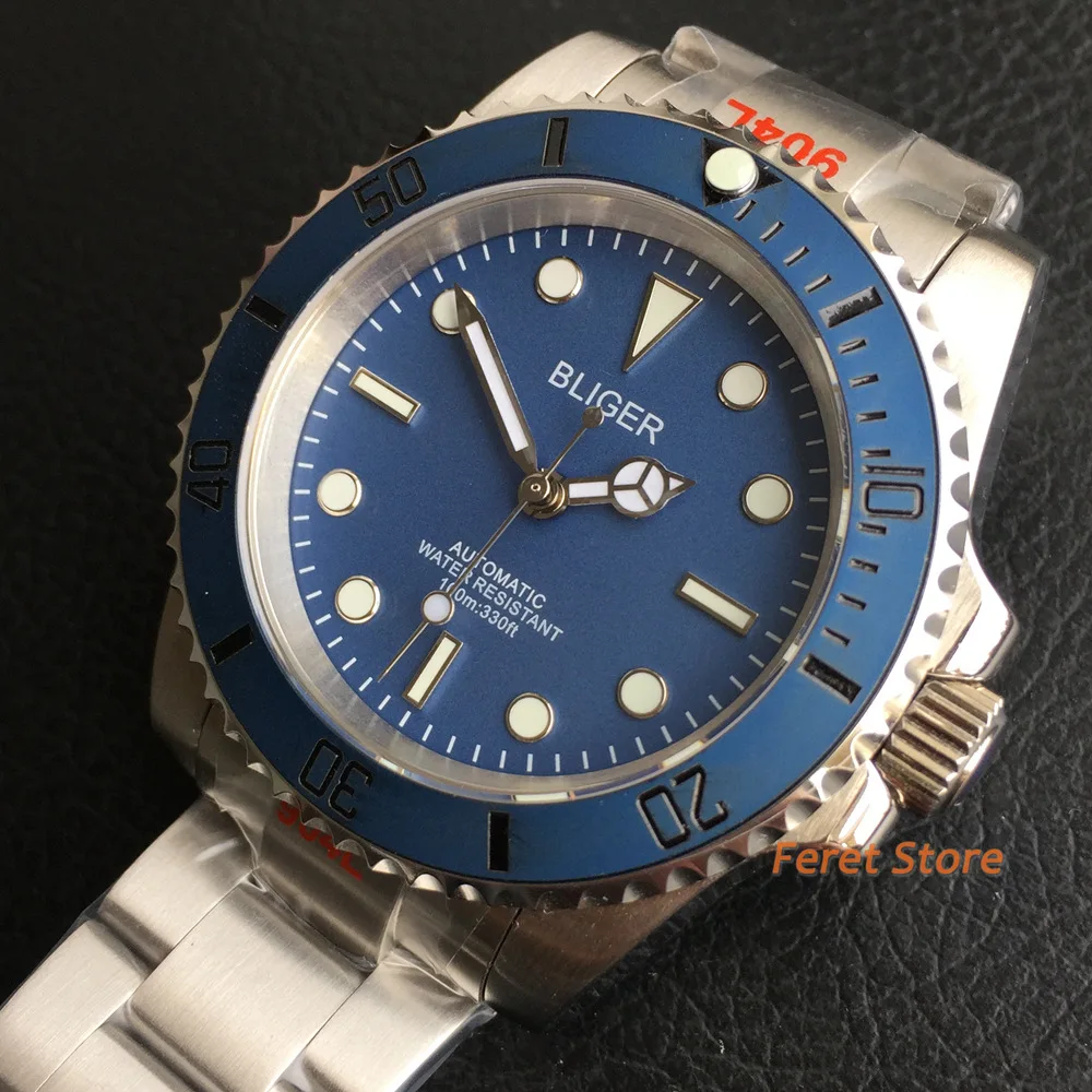 BLIGER NH35A PT5000 40mm Automatic Mens Watch Flat Sapphire Glass Without Date Window Oyster Bracelet Green Luminous Blue Dial
BLIGER NH35A PT5000 40mm Automatic Mens Watch Flat Sapphire Glass Without Date Window Oyster Bracelet Green Luminous Blue Dial