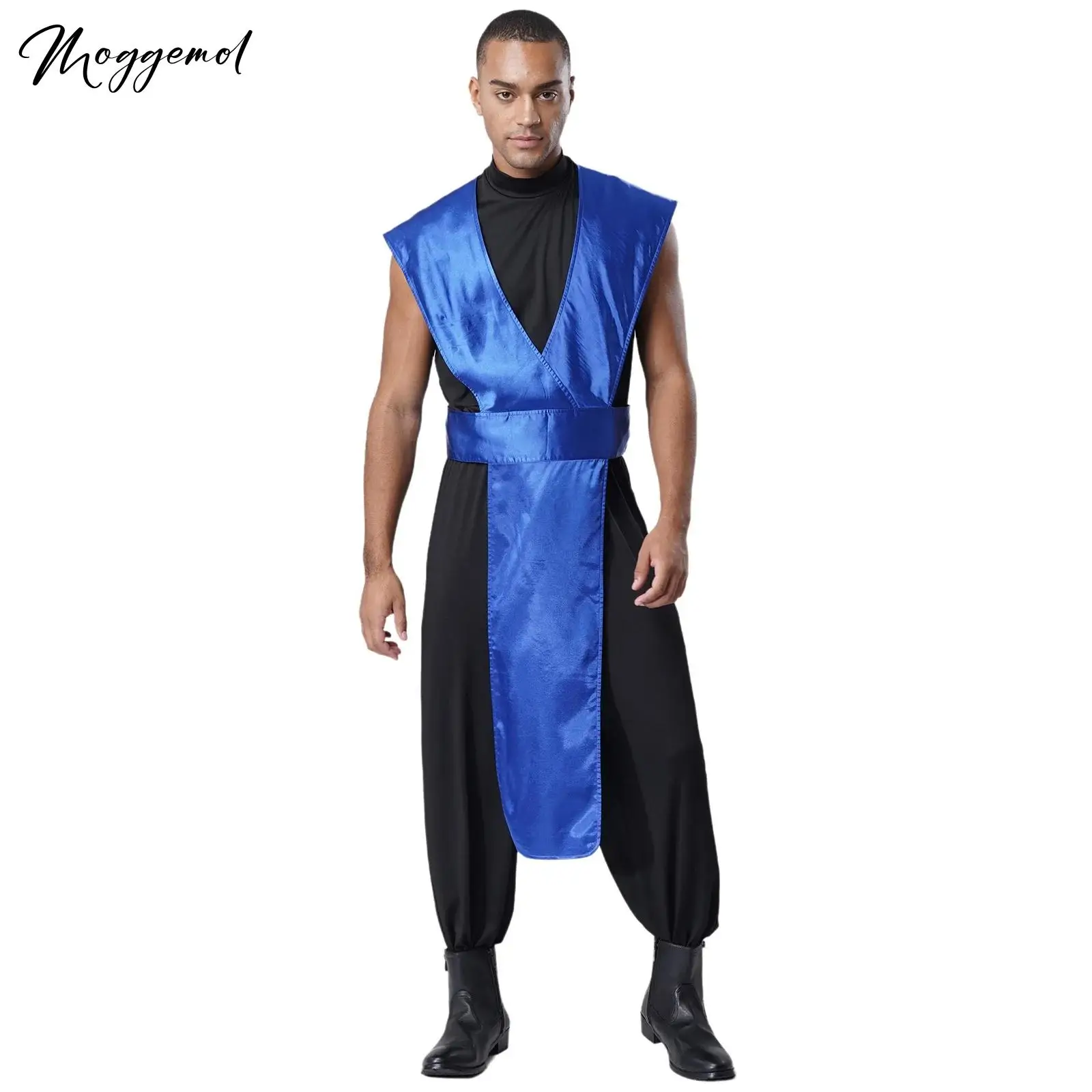 Мужской костюм бойца для косплея на Хэллоуин, комбинезон без рукавов с молнией сзади и глубоким v-образным вырезом без рукавов, блестящая атласная накидка
Мужской костюм бойца для косплея на Хэллоуин, комбинезон без рукавов с молнией сзади и глубоким v-образным вырезом без рукавов, блестящая атласная накидка